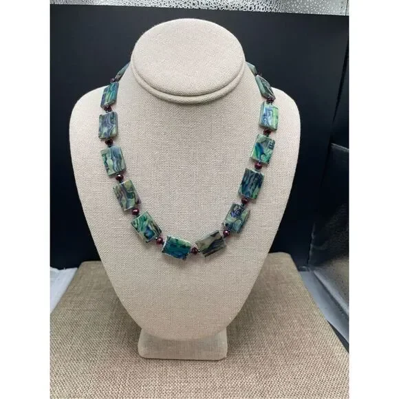 Artisan Beaded Necklace Choker Purple Blue Green Beads Handmade - Picture 1 of 5